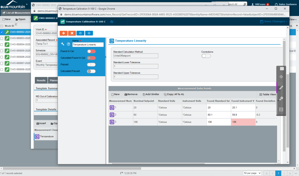 Blue Mountain Built-in measurement data calculations