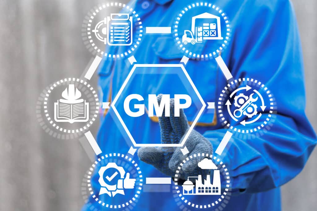 Industry concept of GMP Good Manufacturing Practice.