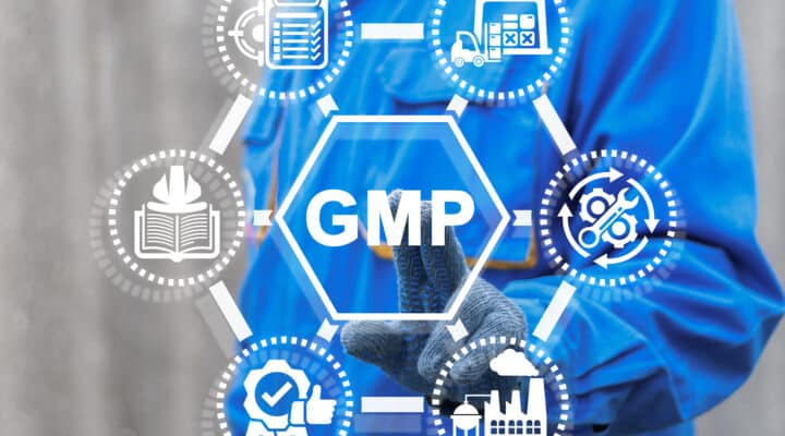 Industry concept of GMP Good Manufacturing Practice.
